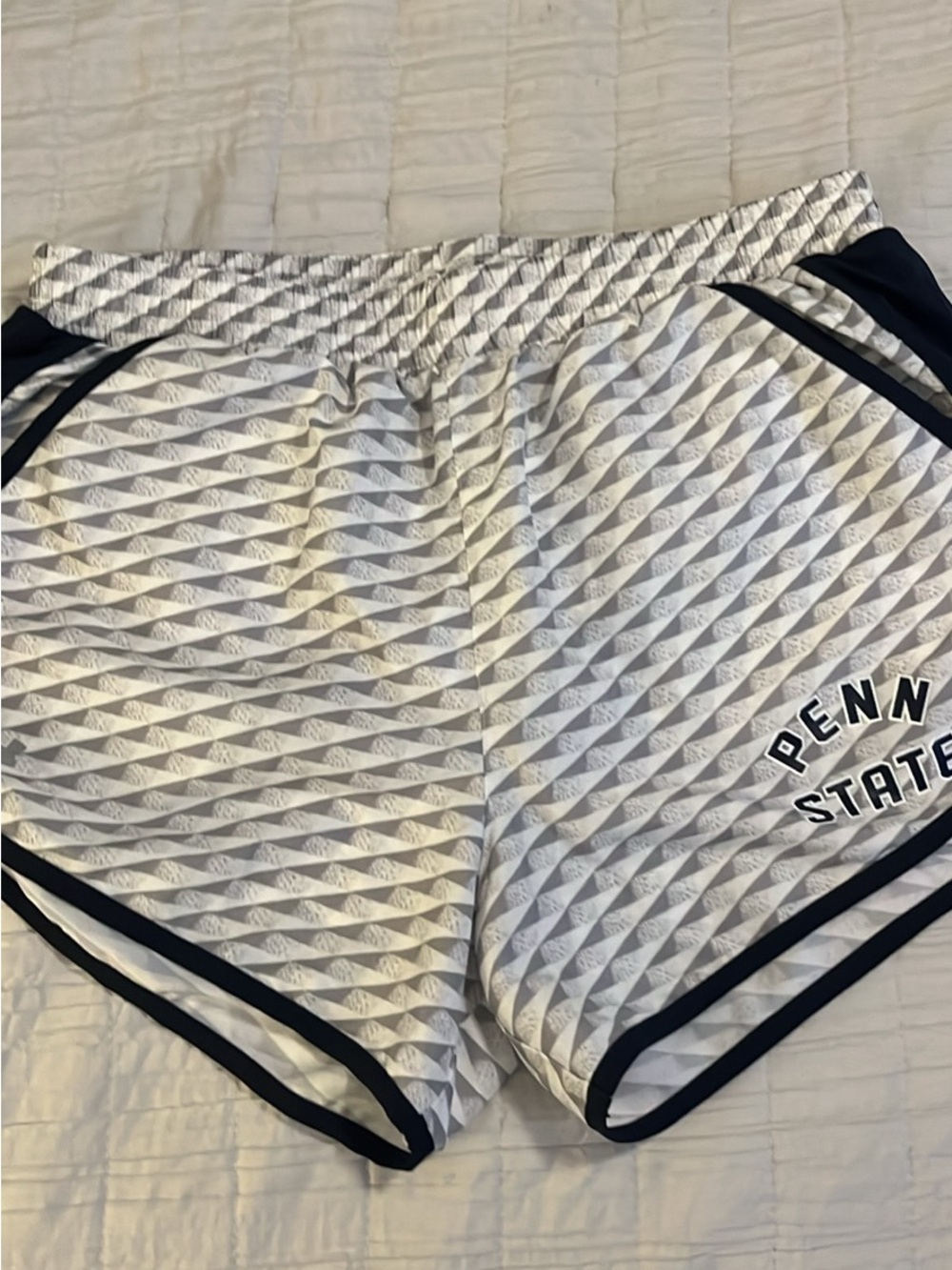 Under Armour White Textured Athletic Shorts with Navy Trim - Penn State
